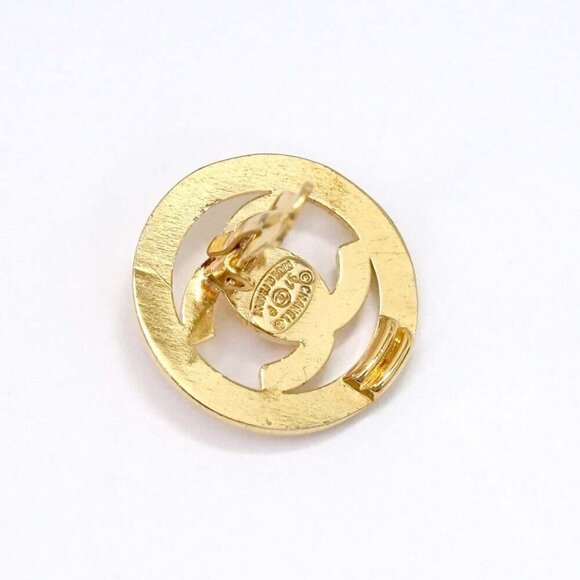CHANEL Turnlock Turn lock Round Clip-On Earrings Gold Tone 97P Auth w/Box l109 - Picture 4 of 6